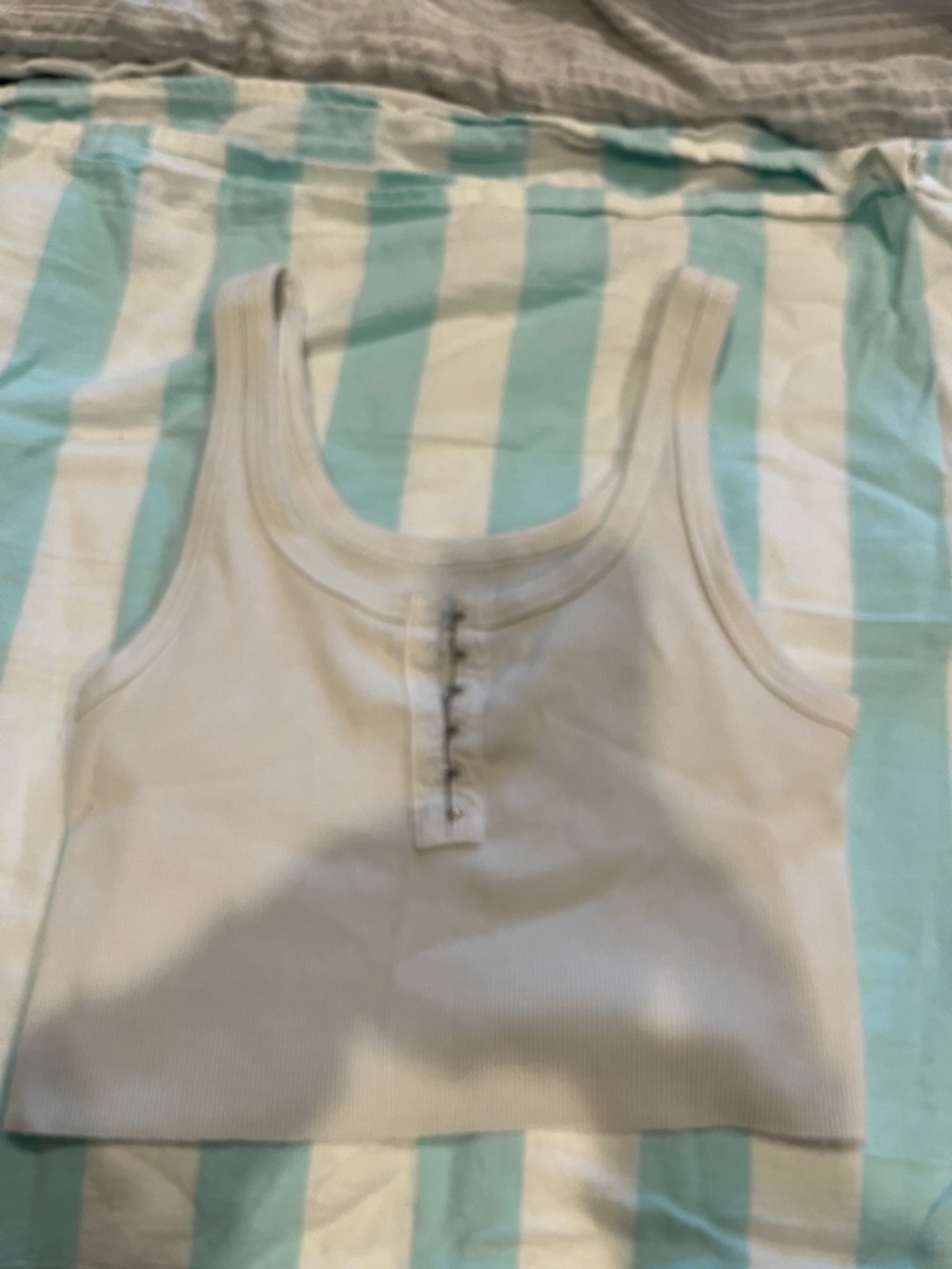 aerie White Ribbed Henley Crop Top